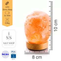 Lampa solna na podstawie z drewna, podświetlanie diodami LED